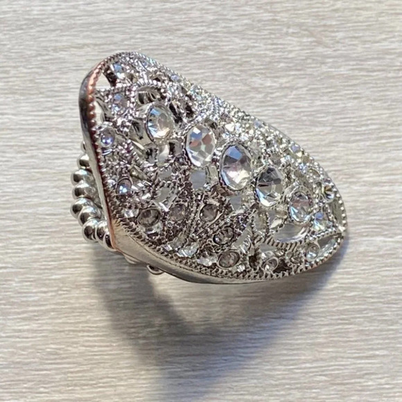 Beautiful Silver with Sparkling Rhinestones Fashion Statement Ring - Picture 4 of 13